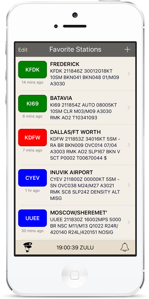 Latest Metar Reports for your favorite weather stations.